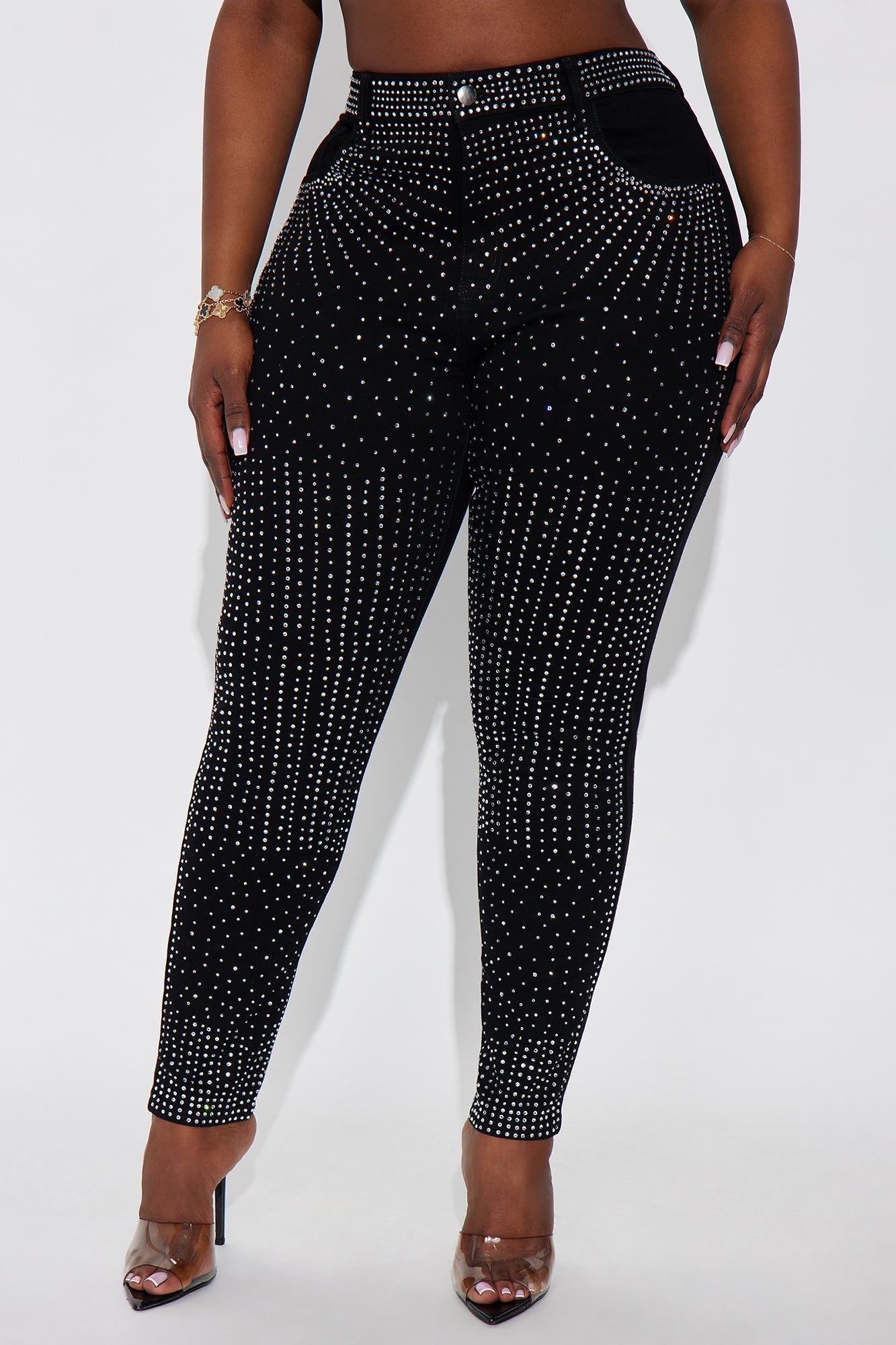 Touch Of Glitz High Rise Embellished Skinny Jeans - Black
