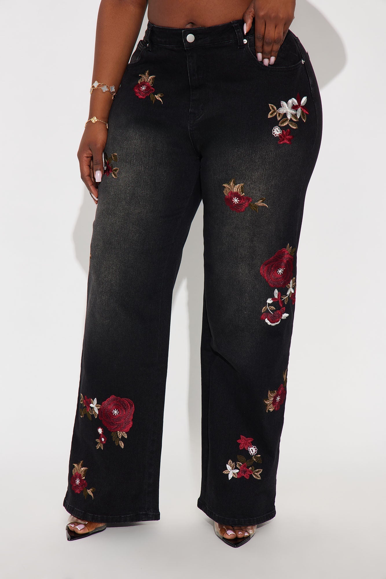 Rosie Embroidered Straight Leg Jeans - Black Wash