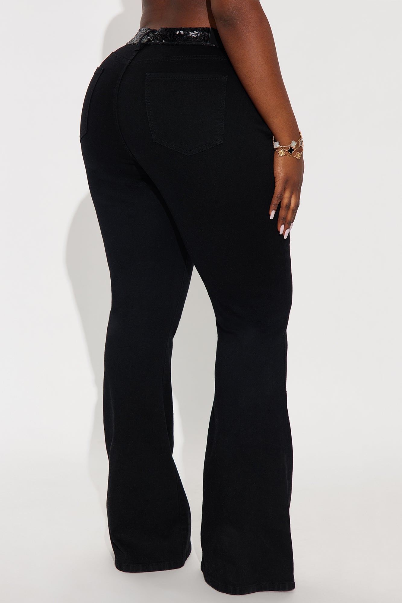 Sydney Sequin Waistband Flare Jeans - Black