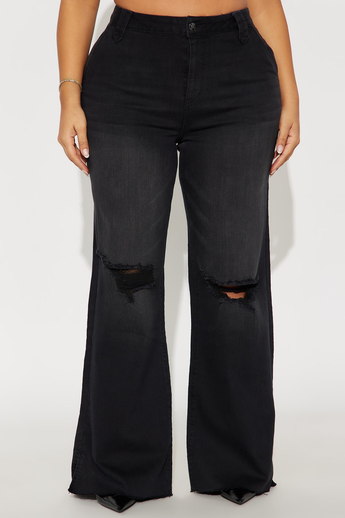 Doubling Down Ripped Flare Jeans - Black Wash