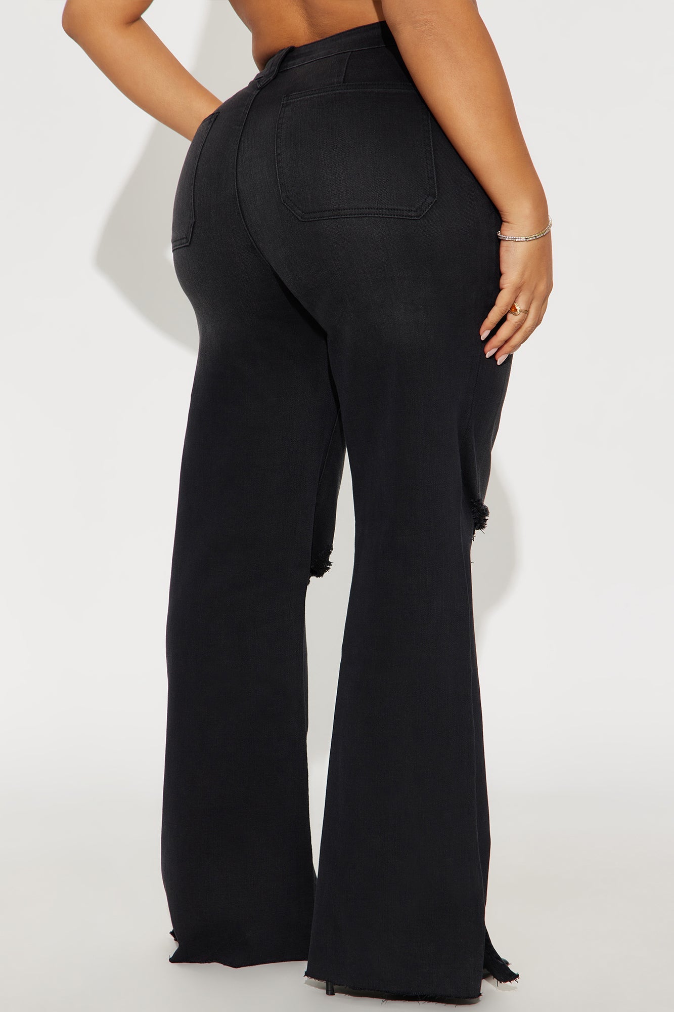 Doubling Down Ripped Flare Jeans - Black Wash