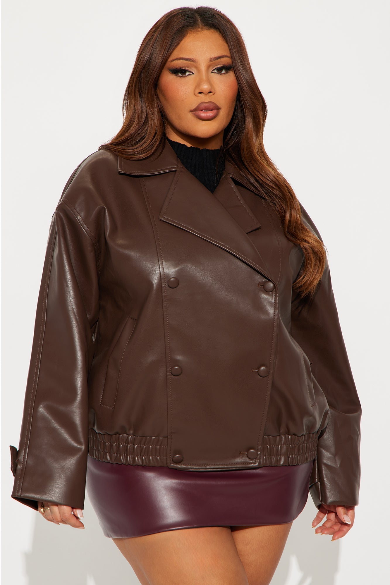 Valentina Faux Leather Oversized Bomber Jacket - Chocolate