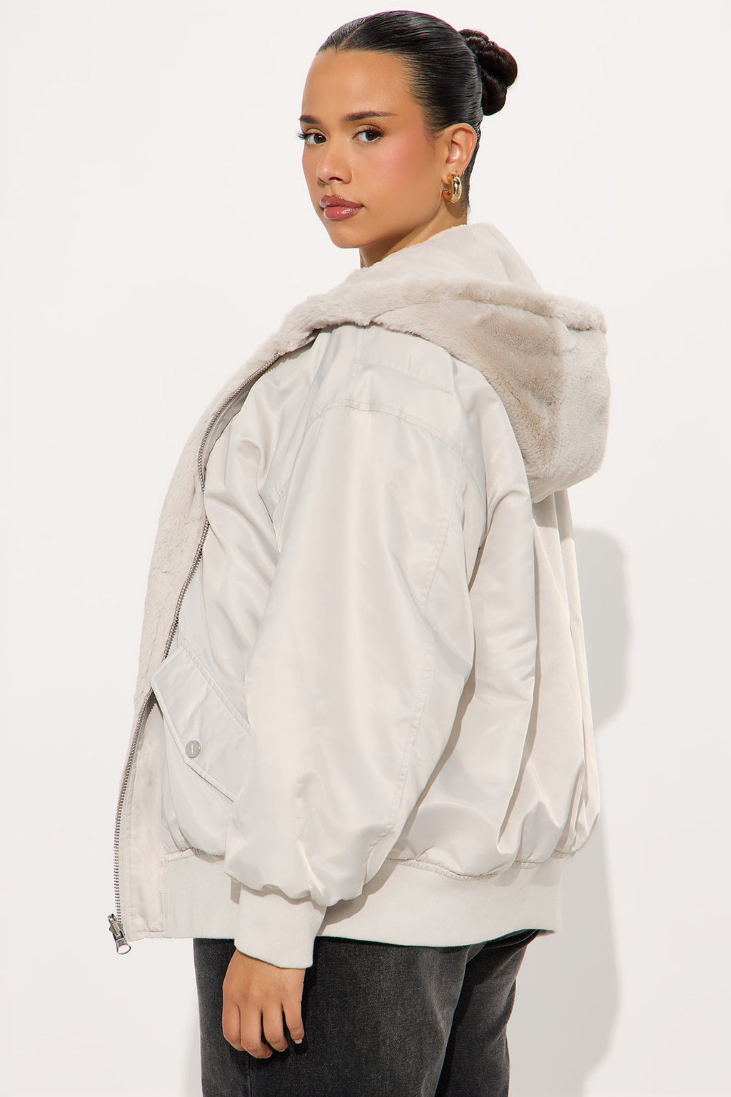 Kimmy Reversible Bomber Jacket - Light Grey