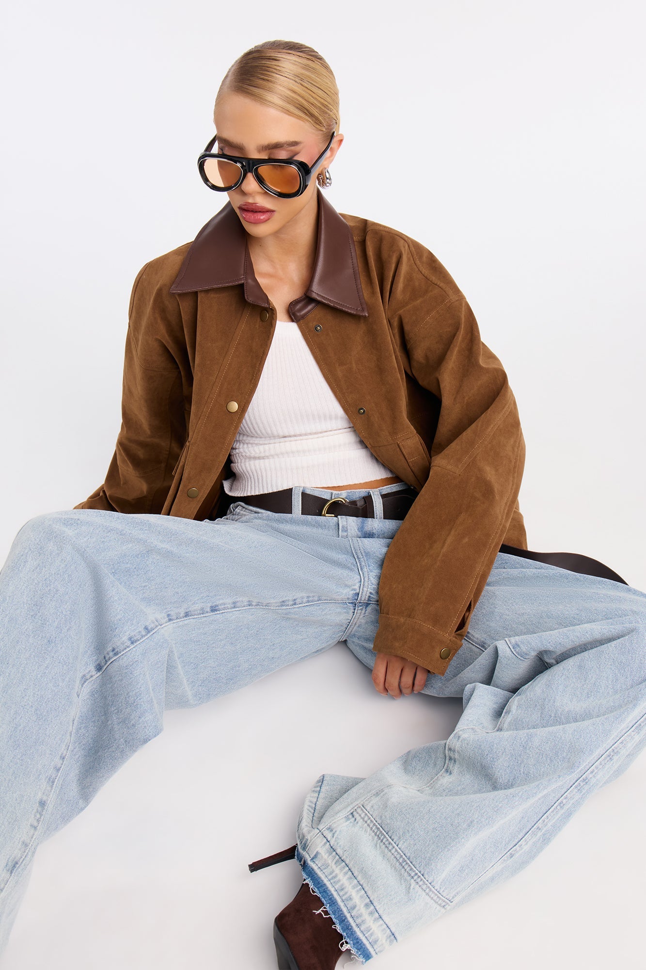 Down The Road Faux Suede Utility Jacket - Camel