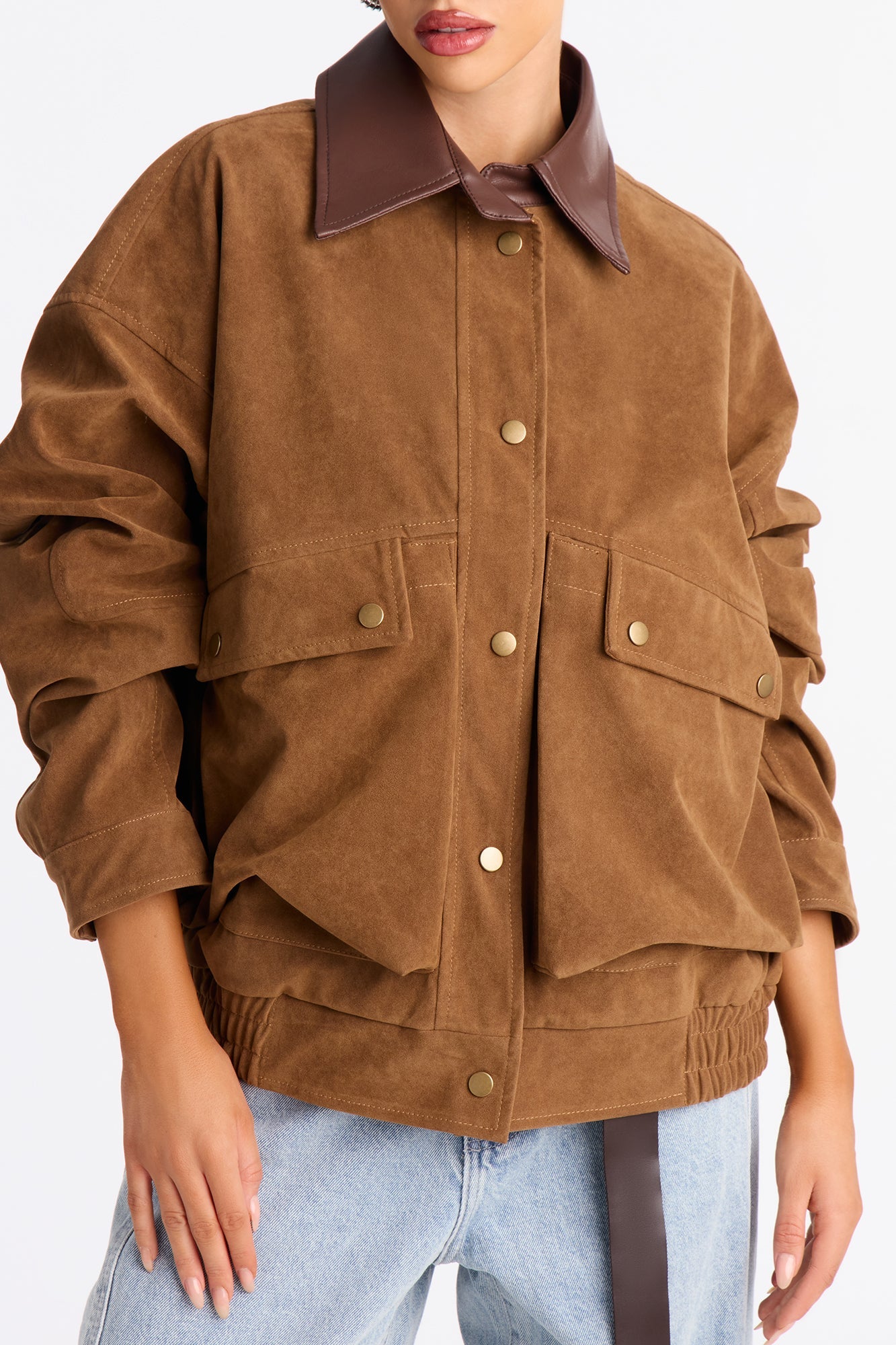 Down The Road Faux Suede Utility Jacket - Camel