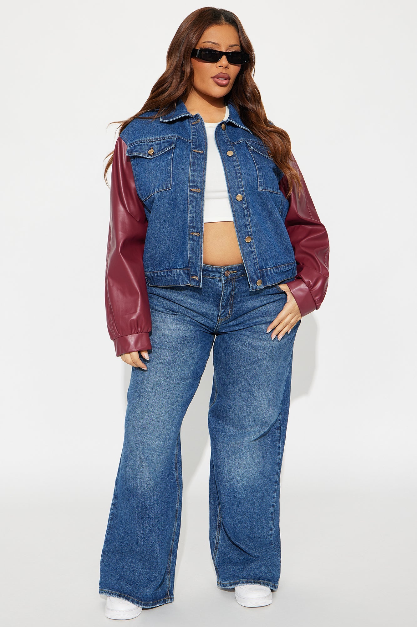 Hotwired Faux Leather Bomber Jacket - Medium Wash
