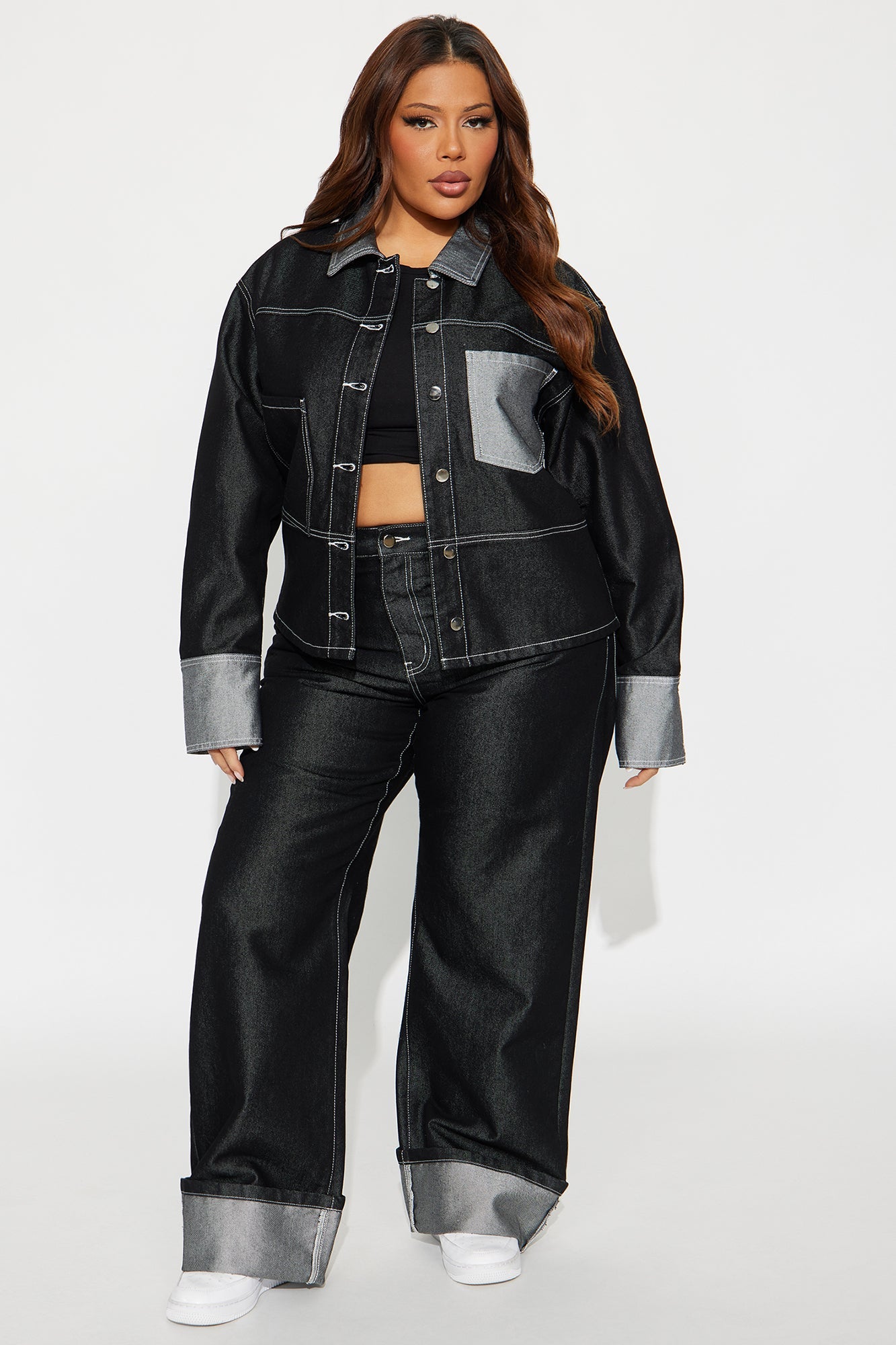 Double Agent Cuffed Wide Leg Jeans - Black