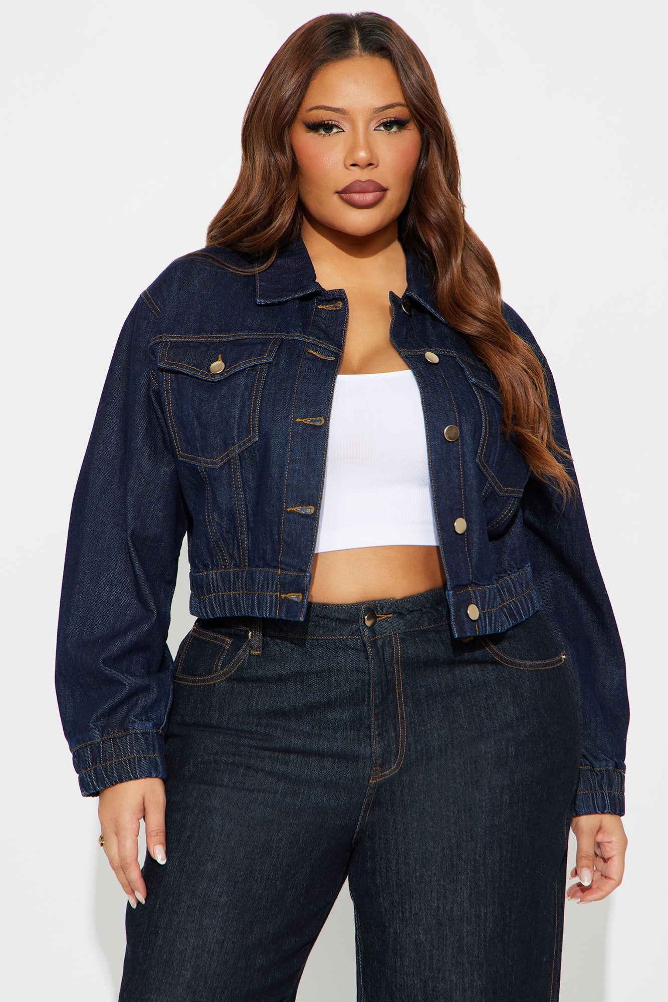 Iconic Cropped Denim Bomber Jacket - Dark Wash