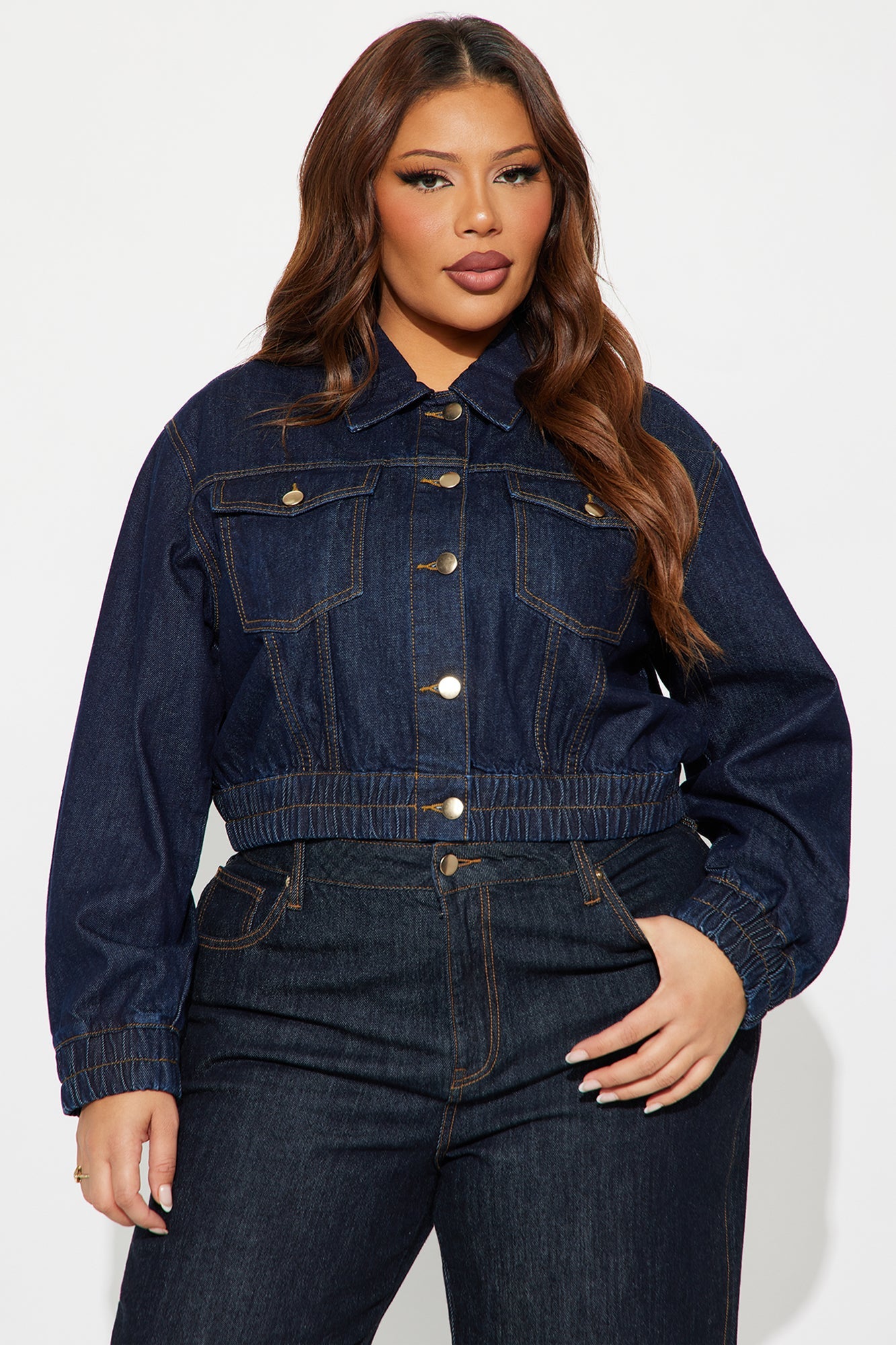 Iconic Cropped Denim Bomber Jacket - Dark Wash