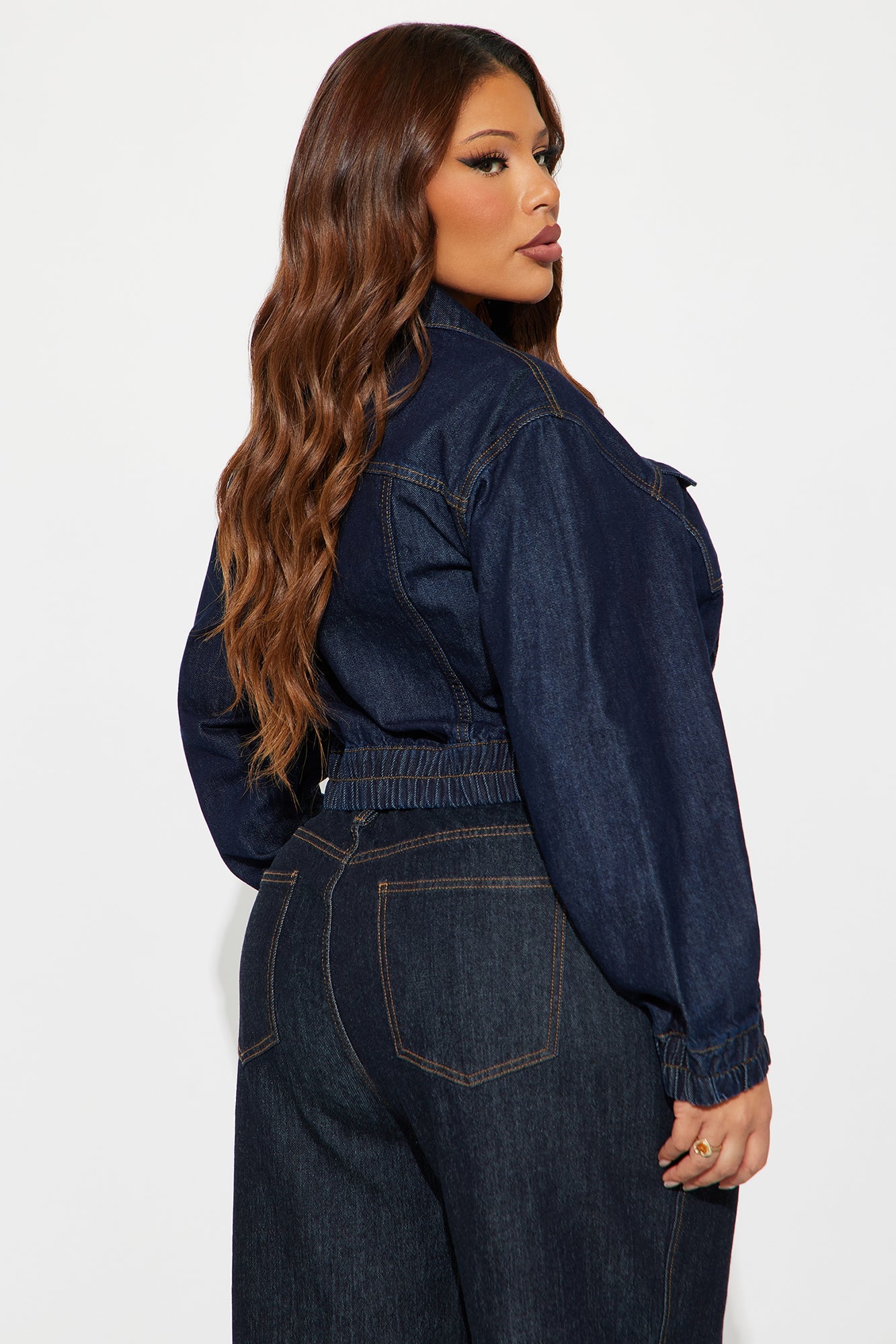 Iconic Cropped Denim Bomber Jacket - Dark Wash