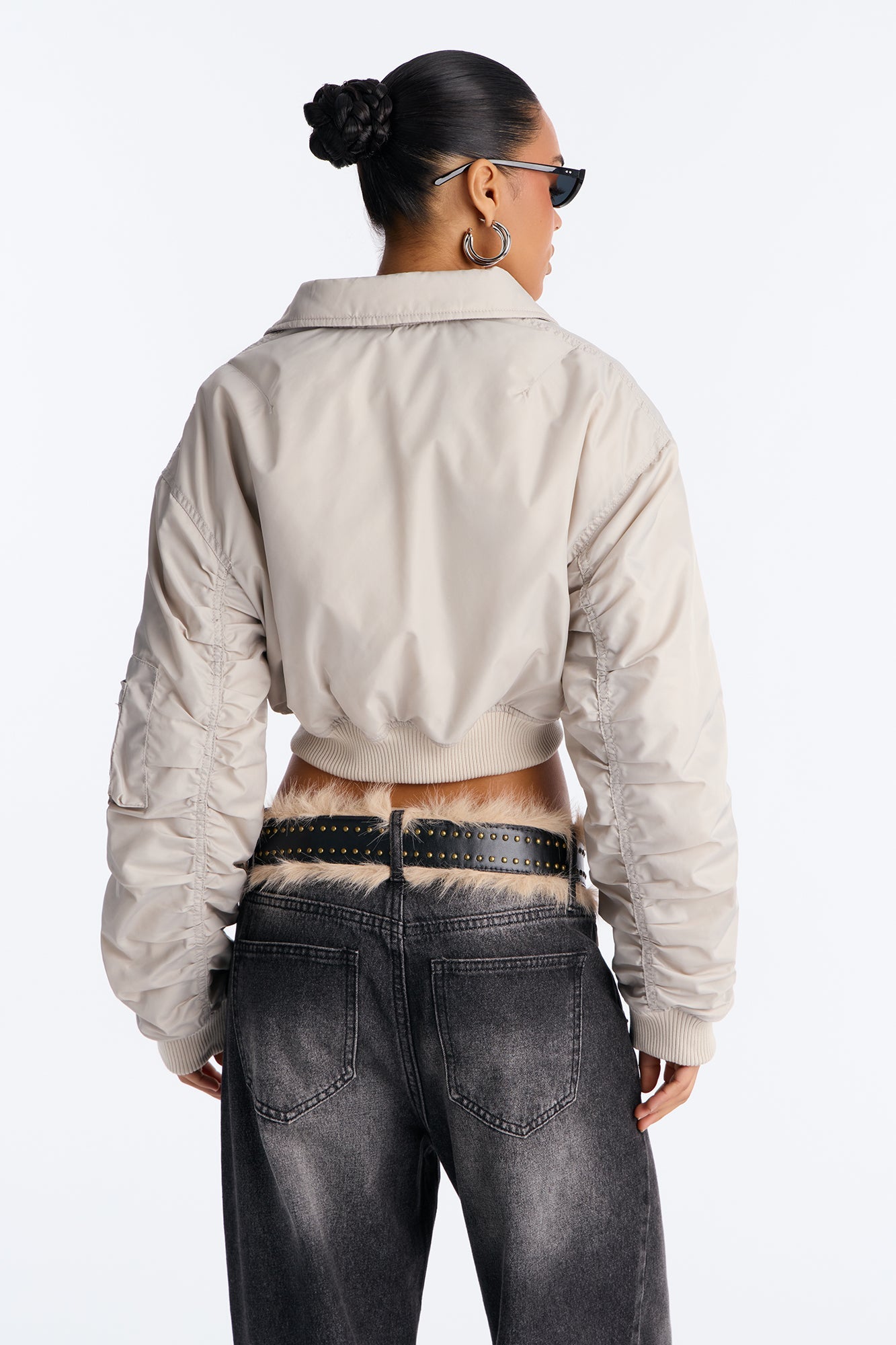 Cause A Scene Cropped Bomber Jacket - Light Grey