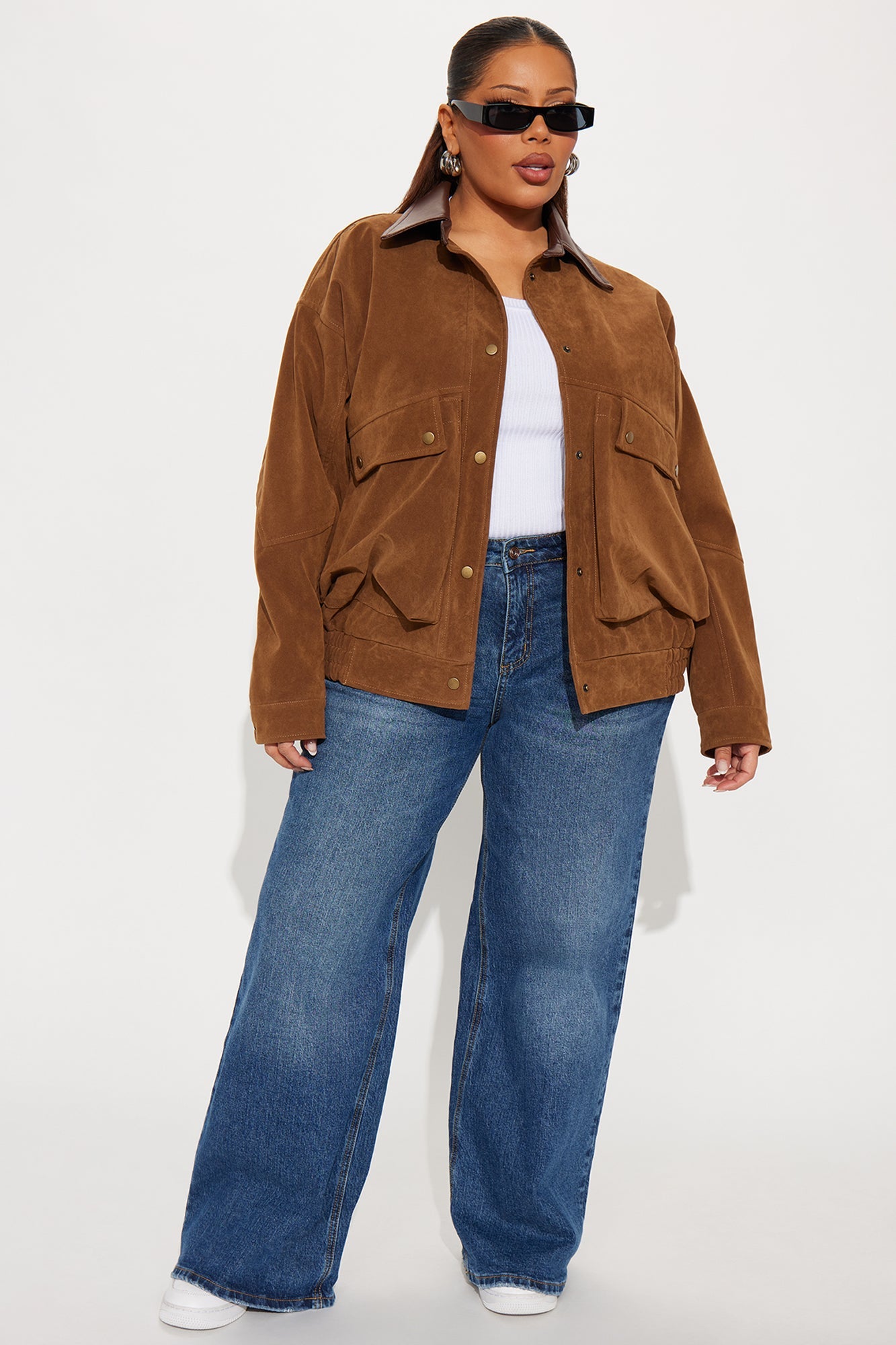 Down The Road Faux Suede Utility Jacket - Camel