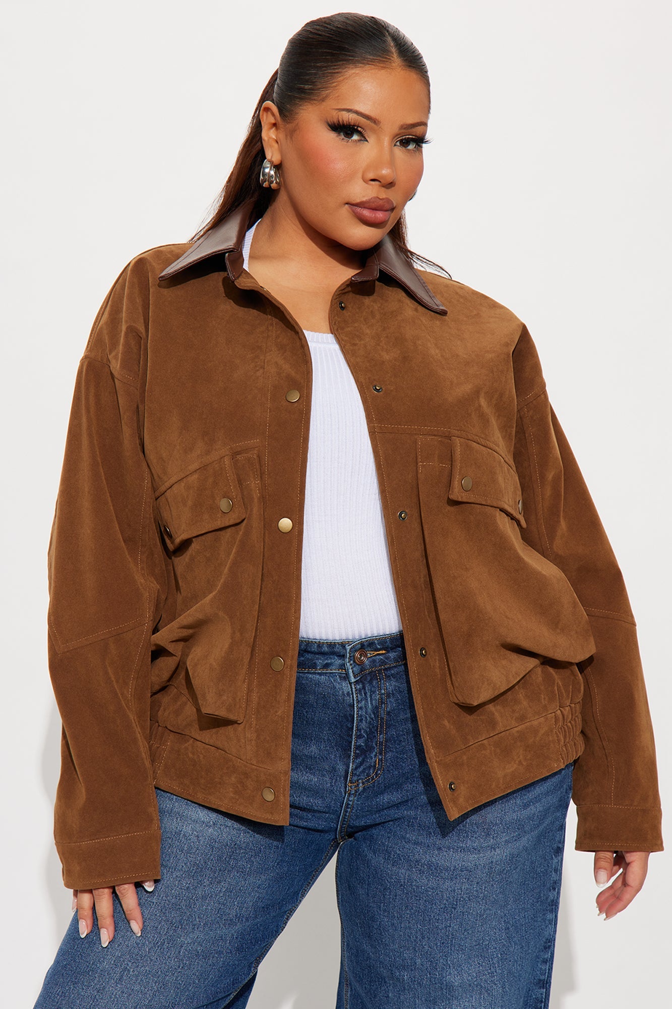 Down The Road Faux Suede Utility Jacket - Camel