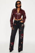 Rosie Embroidered Straight Leg Jeans - Black Wash