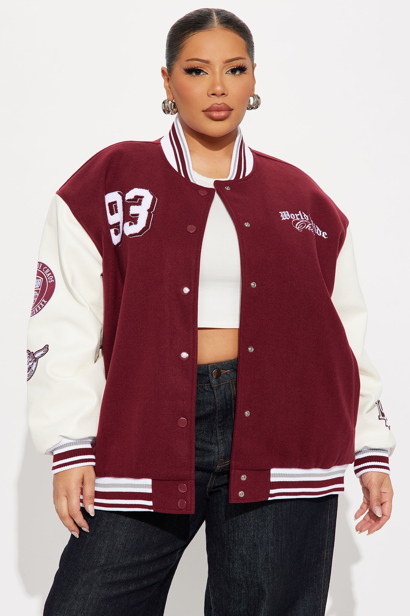 World Wide Chaos Varsity Jacket - Burgundy/combo