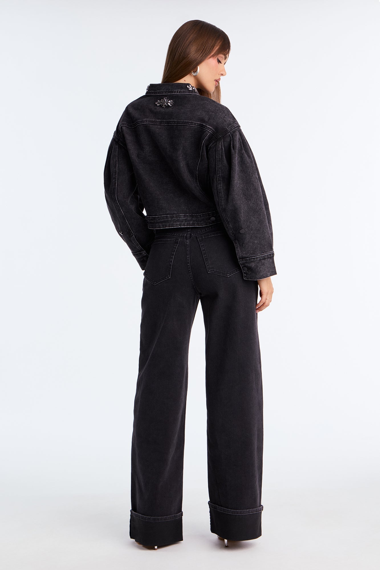 Ophelia Cuffed Wide Leg Jean - Black Wash