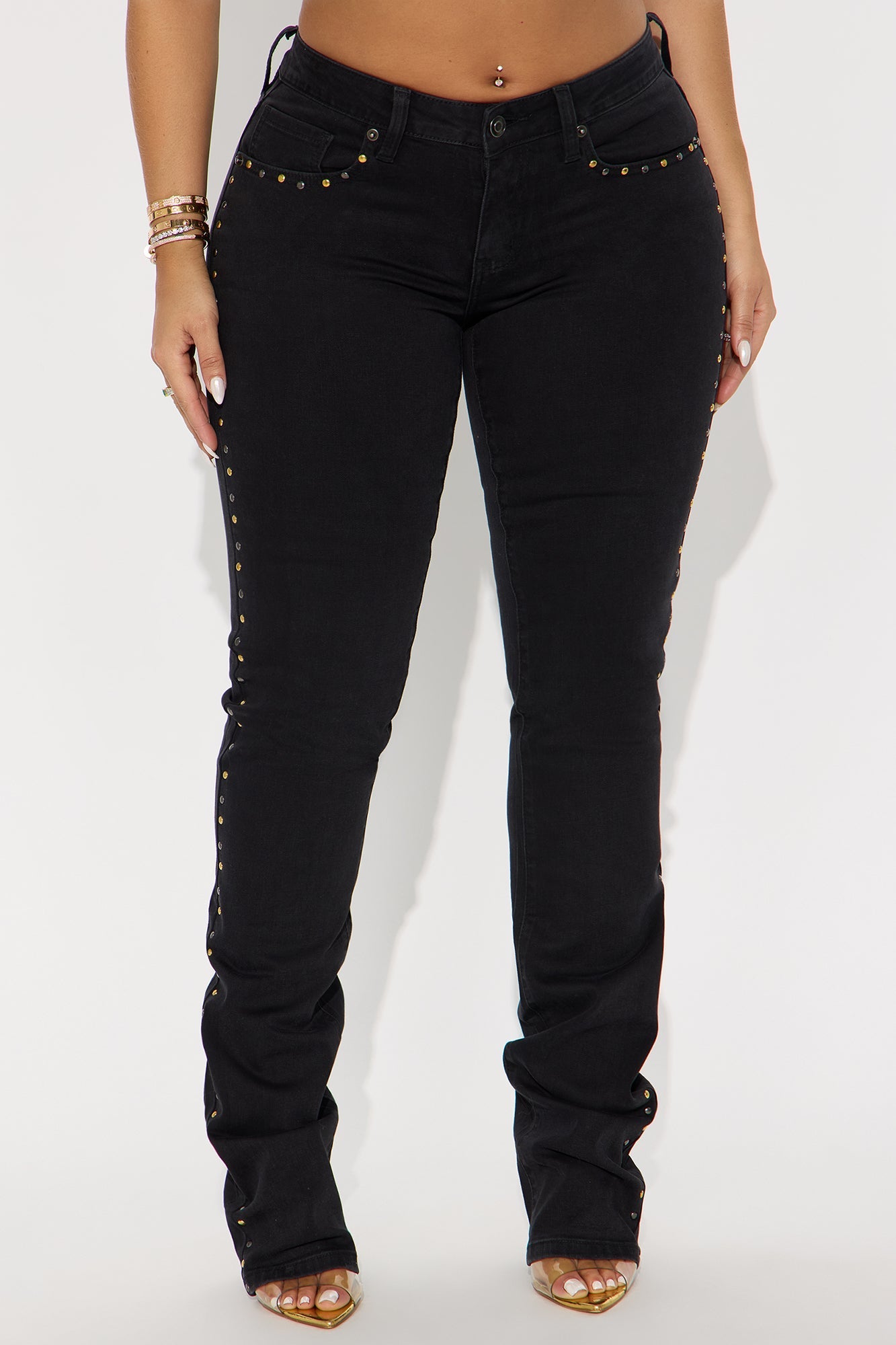 At The Venue Embellished Stacked Skinny Jeans - Black Wash