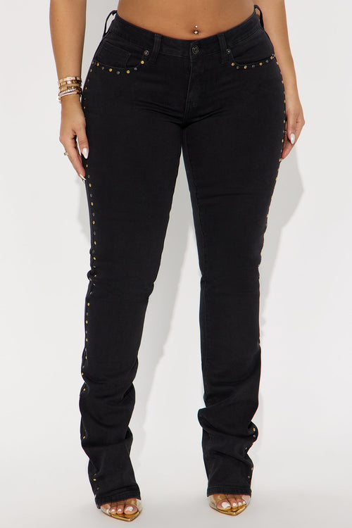 At The Venue Embellished Stacked Skinny Jeans - Black Wash