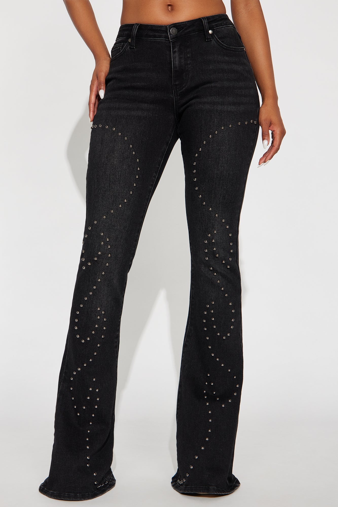 With The Band Studded Flare Jeans - Black Wash