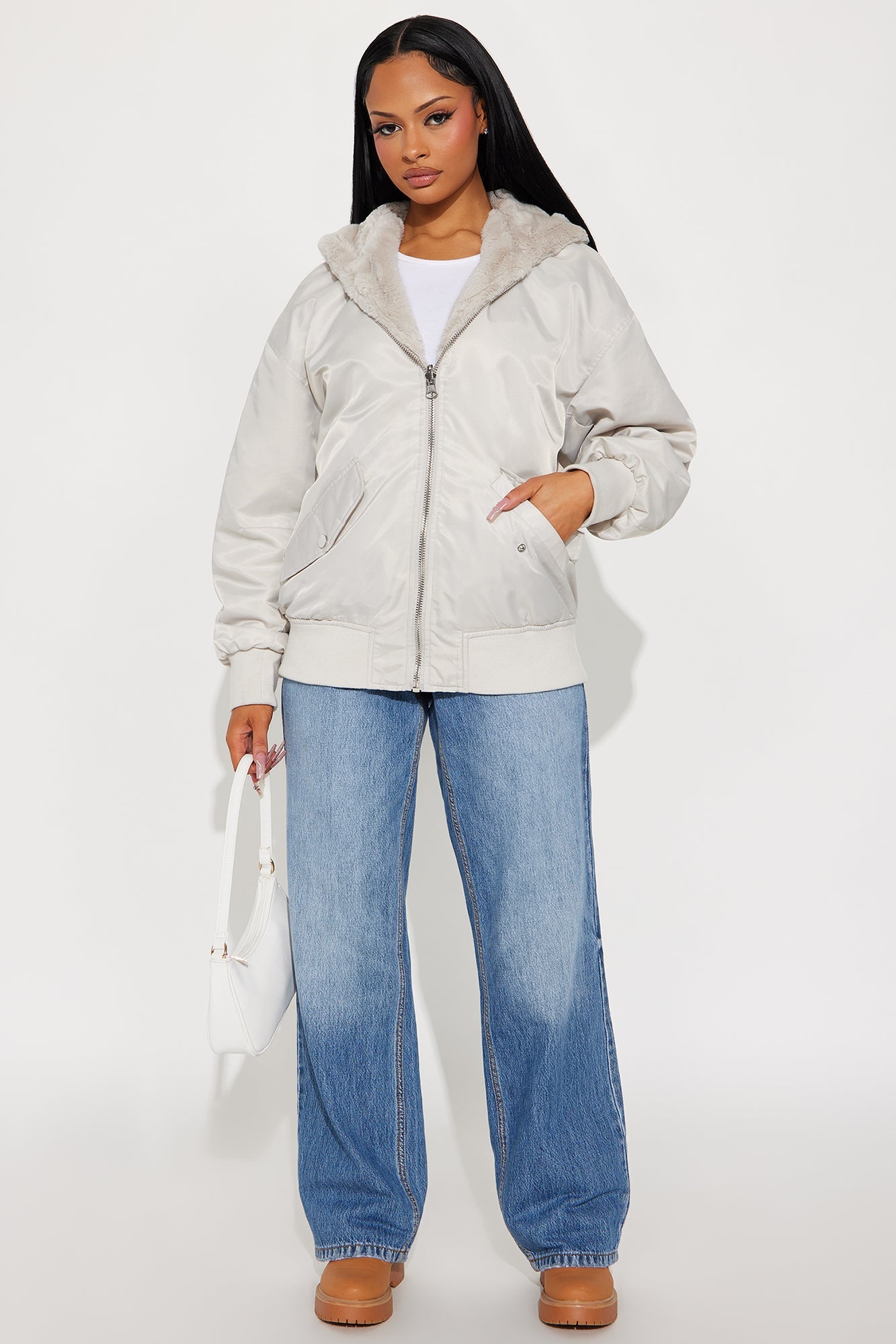 Kimmy Reversible Bomber Jacket - Light Grey