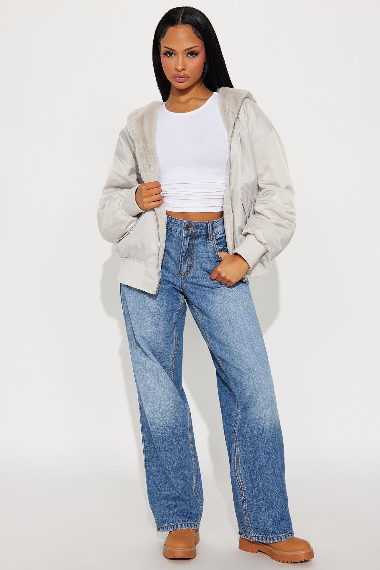 Kimmy Reversible Bomber Jacket - Light Grey