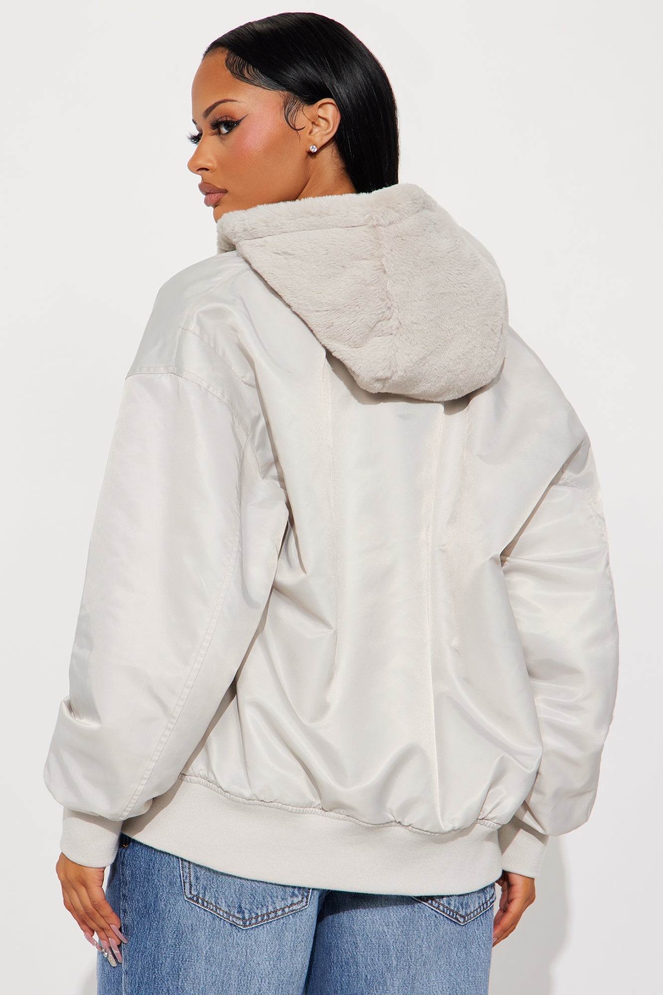 Kimmy Reversible Bomber Jacket - Light Grey
