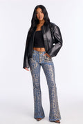 Spotted Leopard Foil Flare Jeans - Black/combo