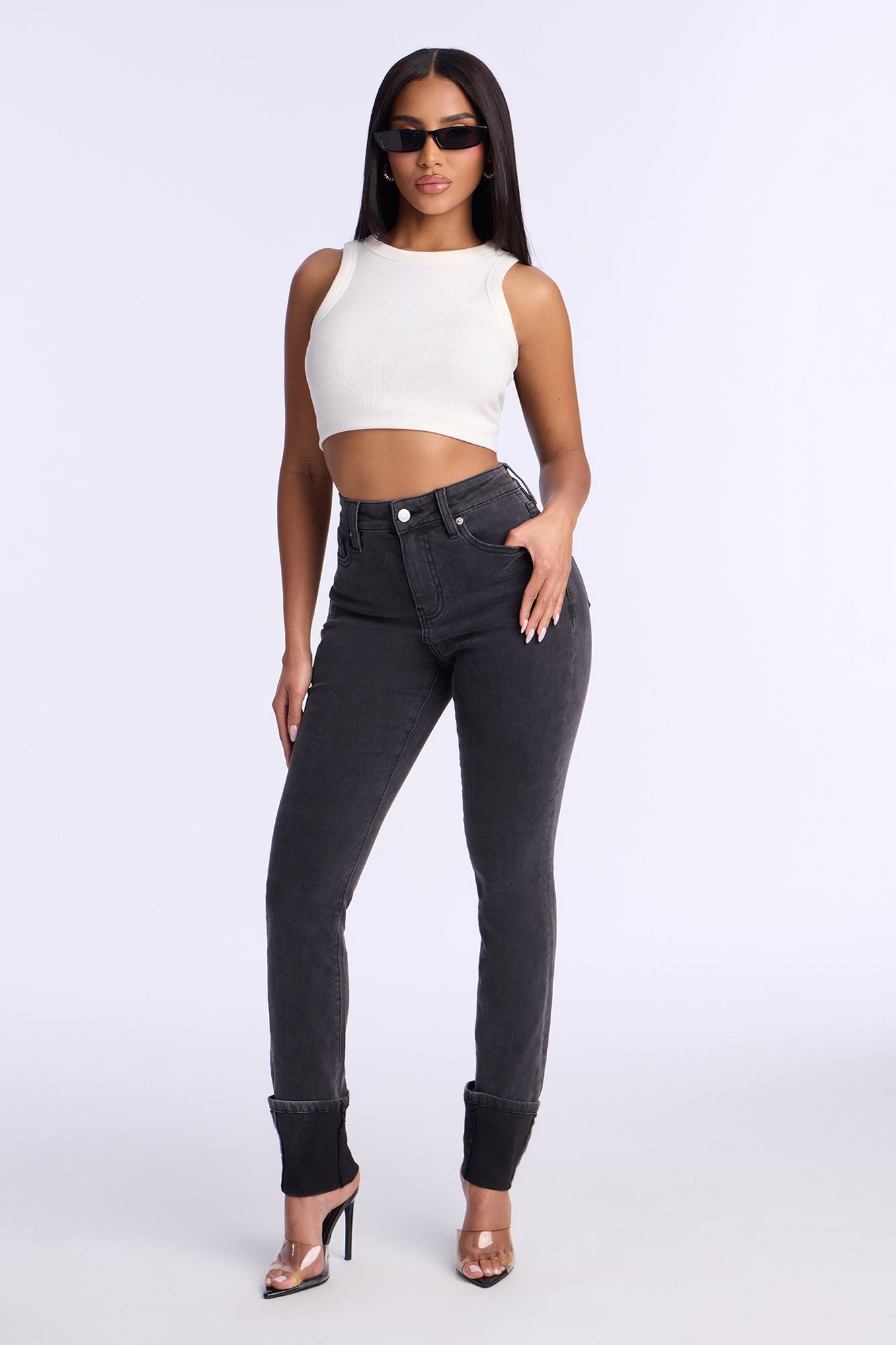 Unforgettable Cuffed Skinny Jeans - Black Wash