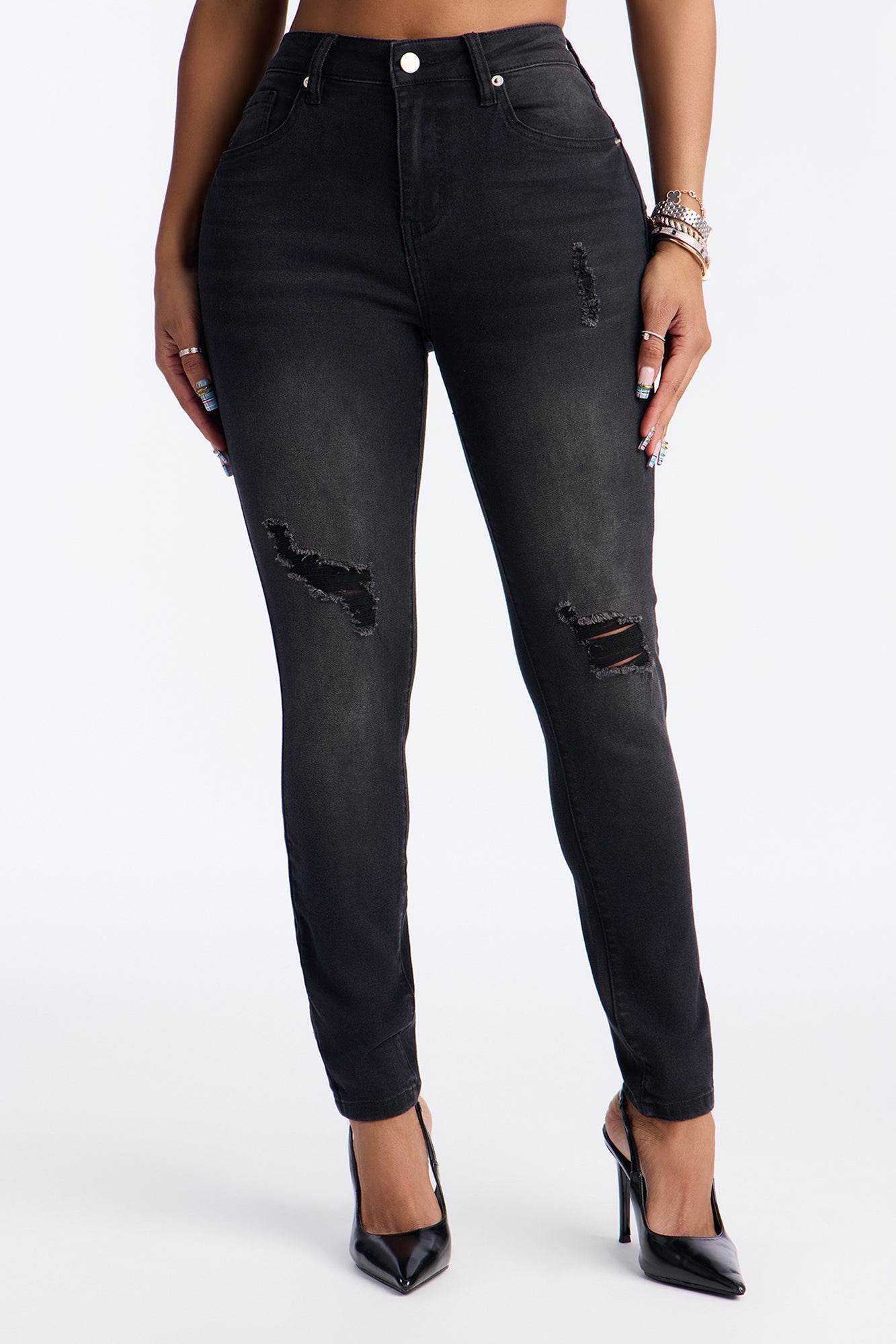 High Drive Ripped Skinny Jeans - Black Wash