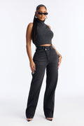 Crossover Straight Leg Jeans - Black Wash