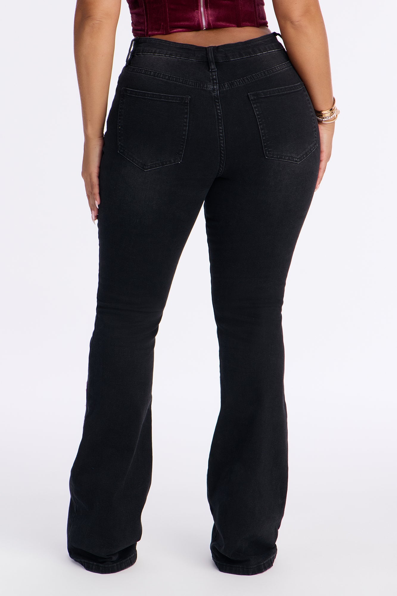 Cherry Blossom Embroidered Flare Jeans - Black
