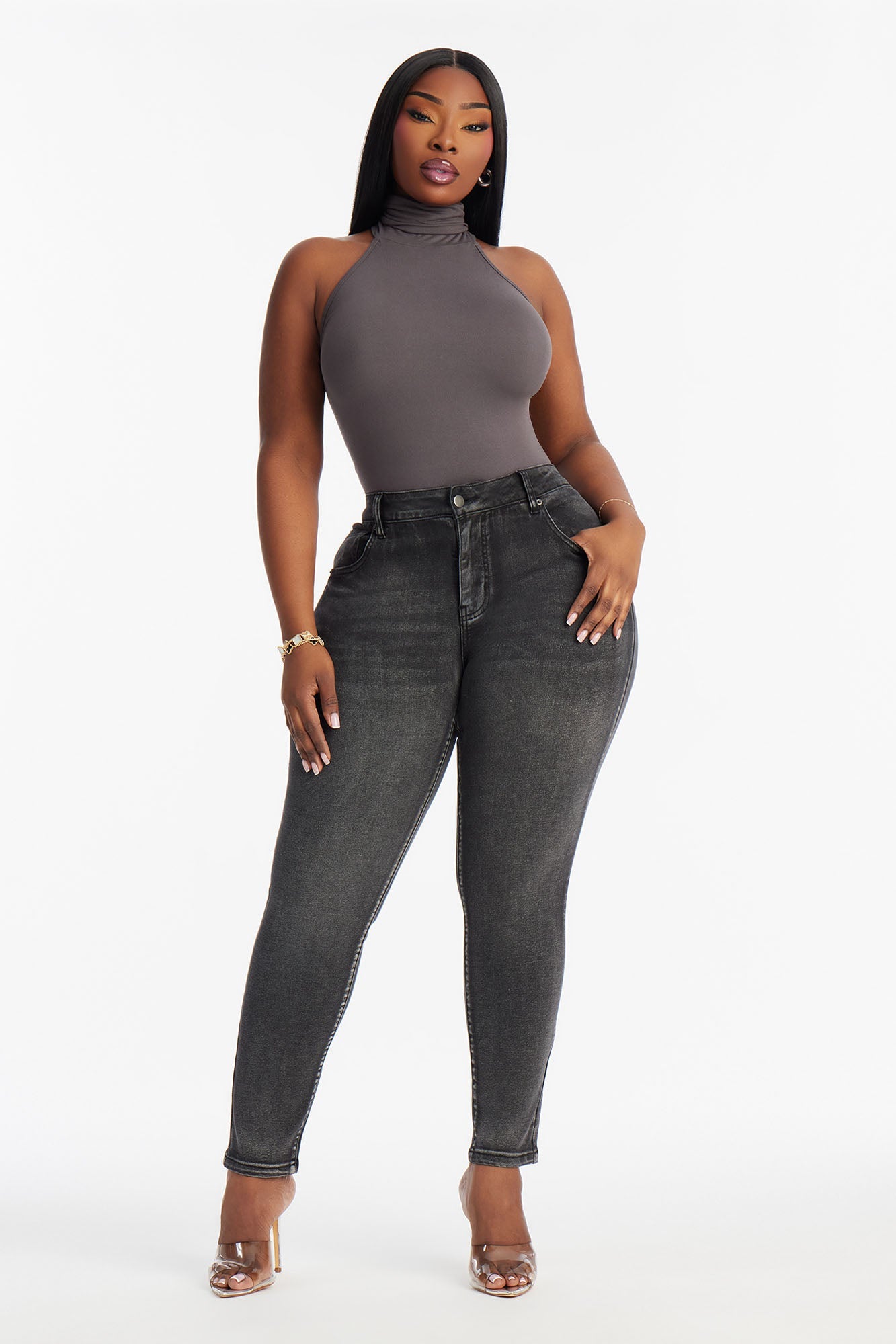 She's An Icon Curvy Stretch Skinny Jeans - Black Wash