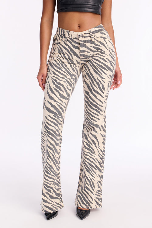 Can't Tame Me Zebra Print Flare Jeans - Black/White