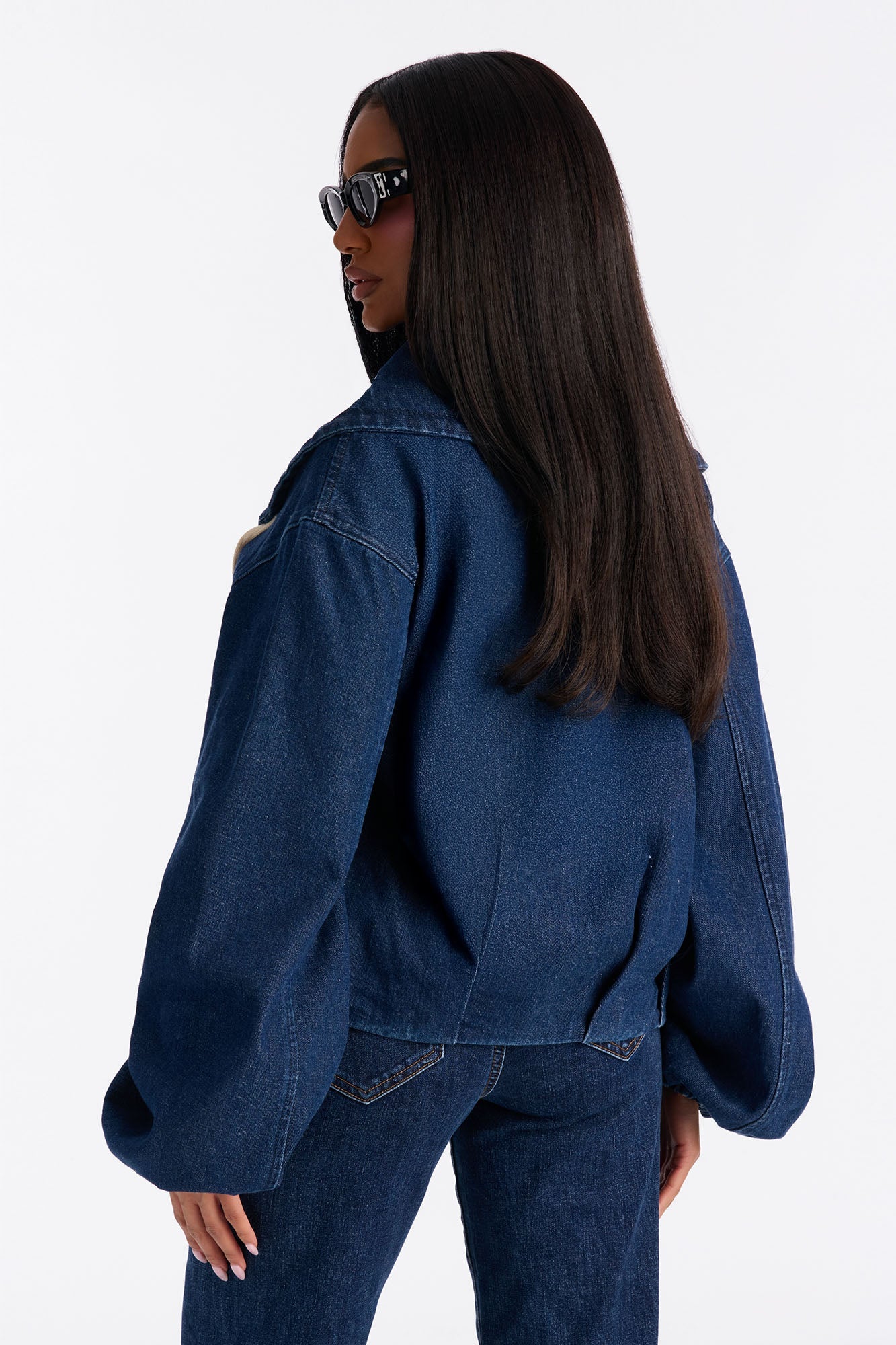 Keep It Stashed High Neck Denim Jacket - Dark Wash