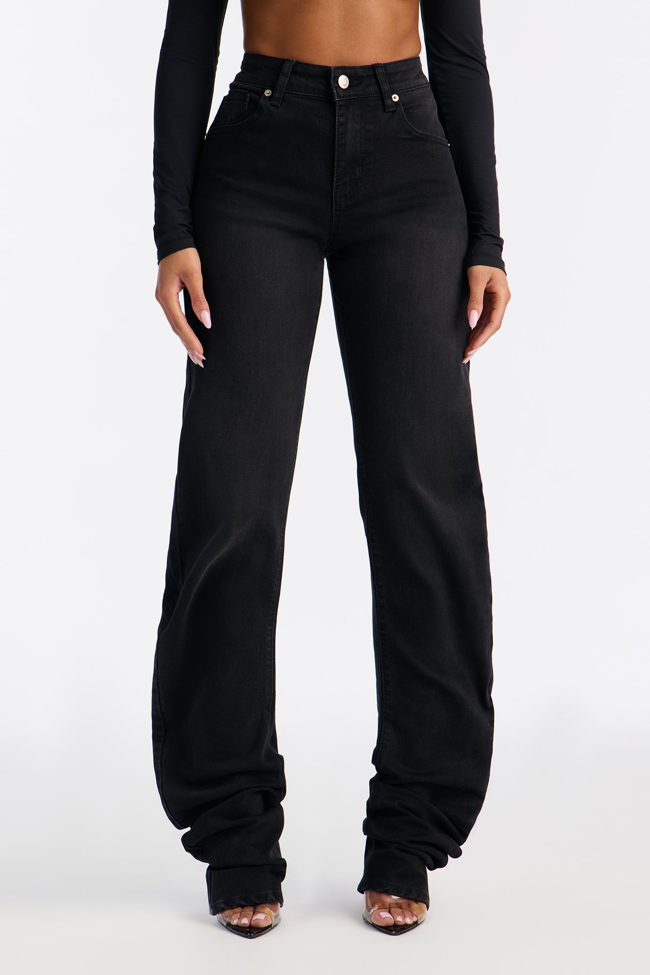 Midnight Calling Stacked Straight Leg Jeans - Black