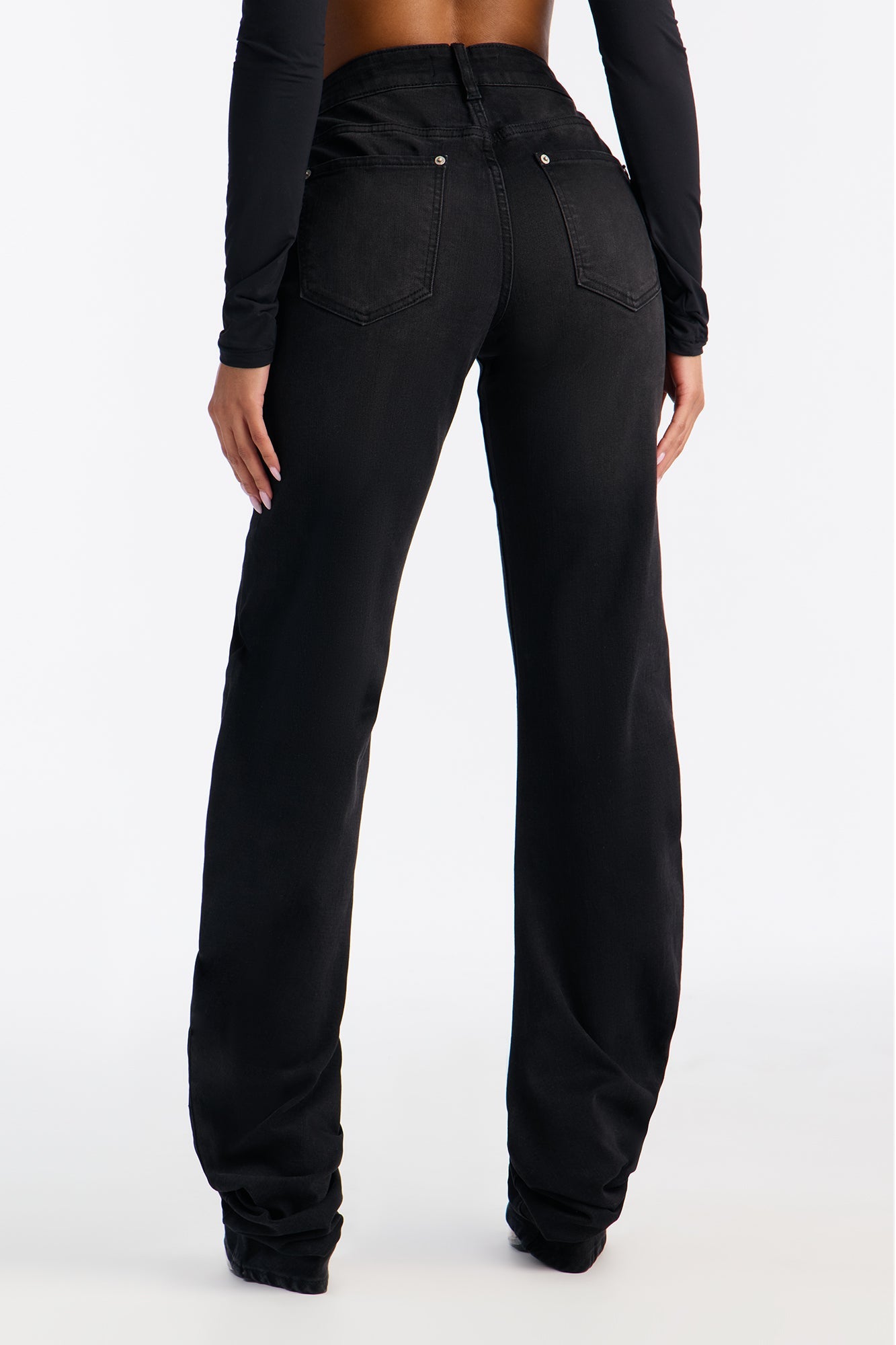 Midnight Calling Stacked Straight Leg Jeans - Black