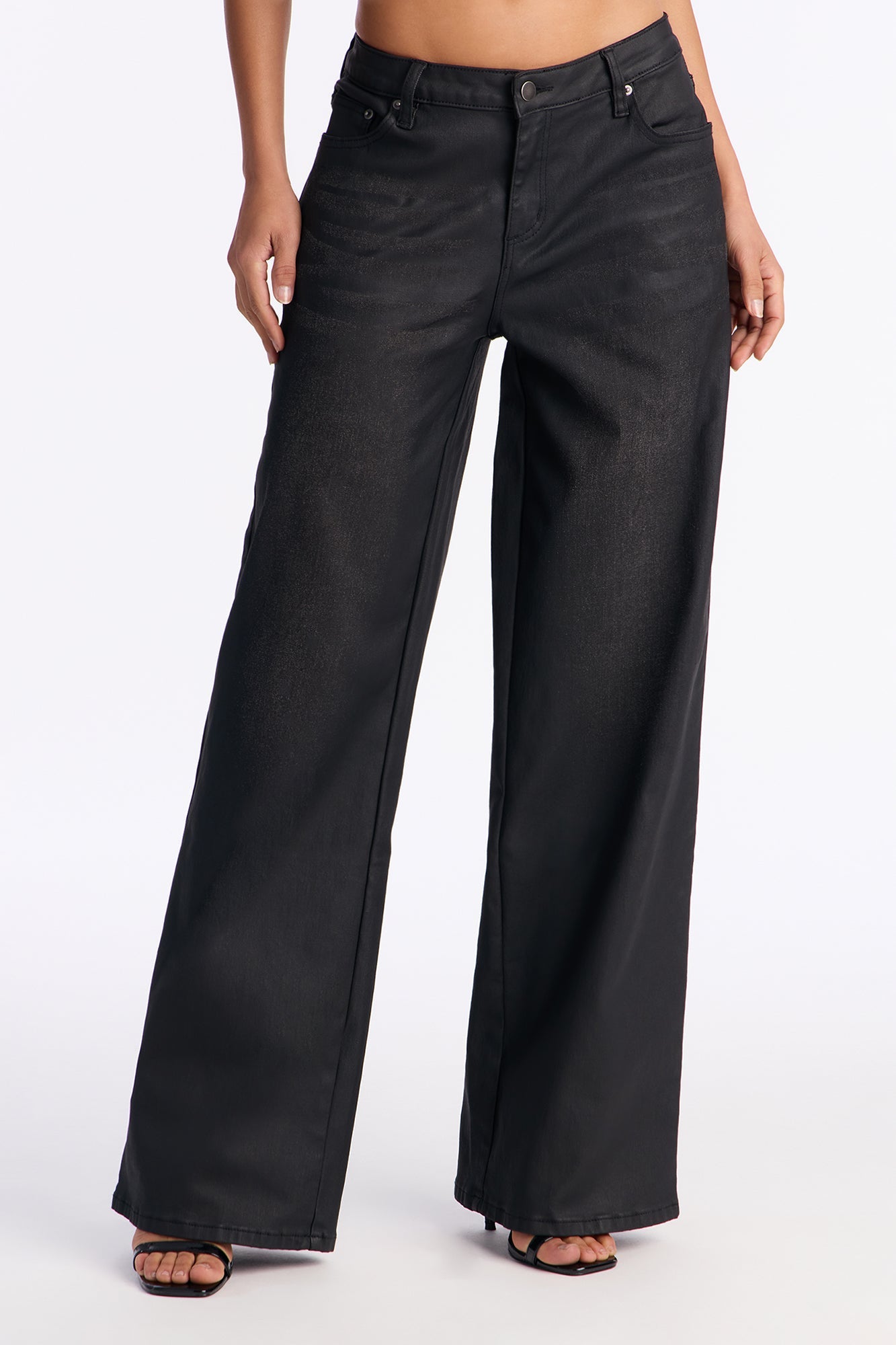 Westside Coated Low Rise Wide Leg Jean - Black