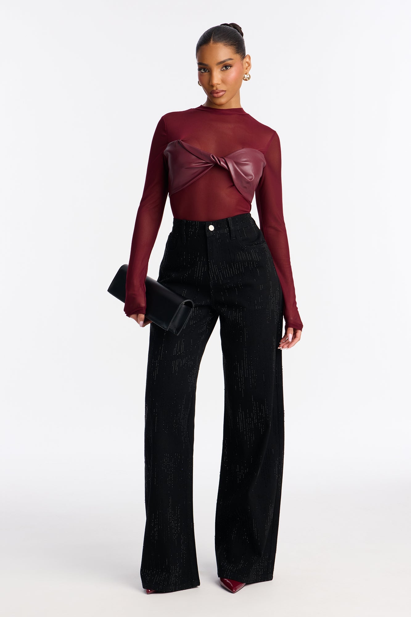 Dazzling Embellishment Wide Leg Jeans - Black