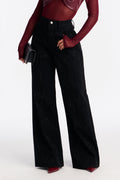 Dazzling Embellishment Wide Leg Jeans - Black