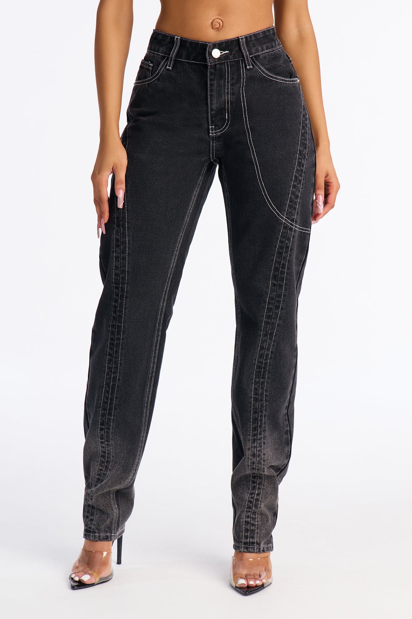Smash Hit Seaming Straight Leg Jeans - Black Wash
