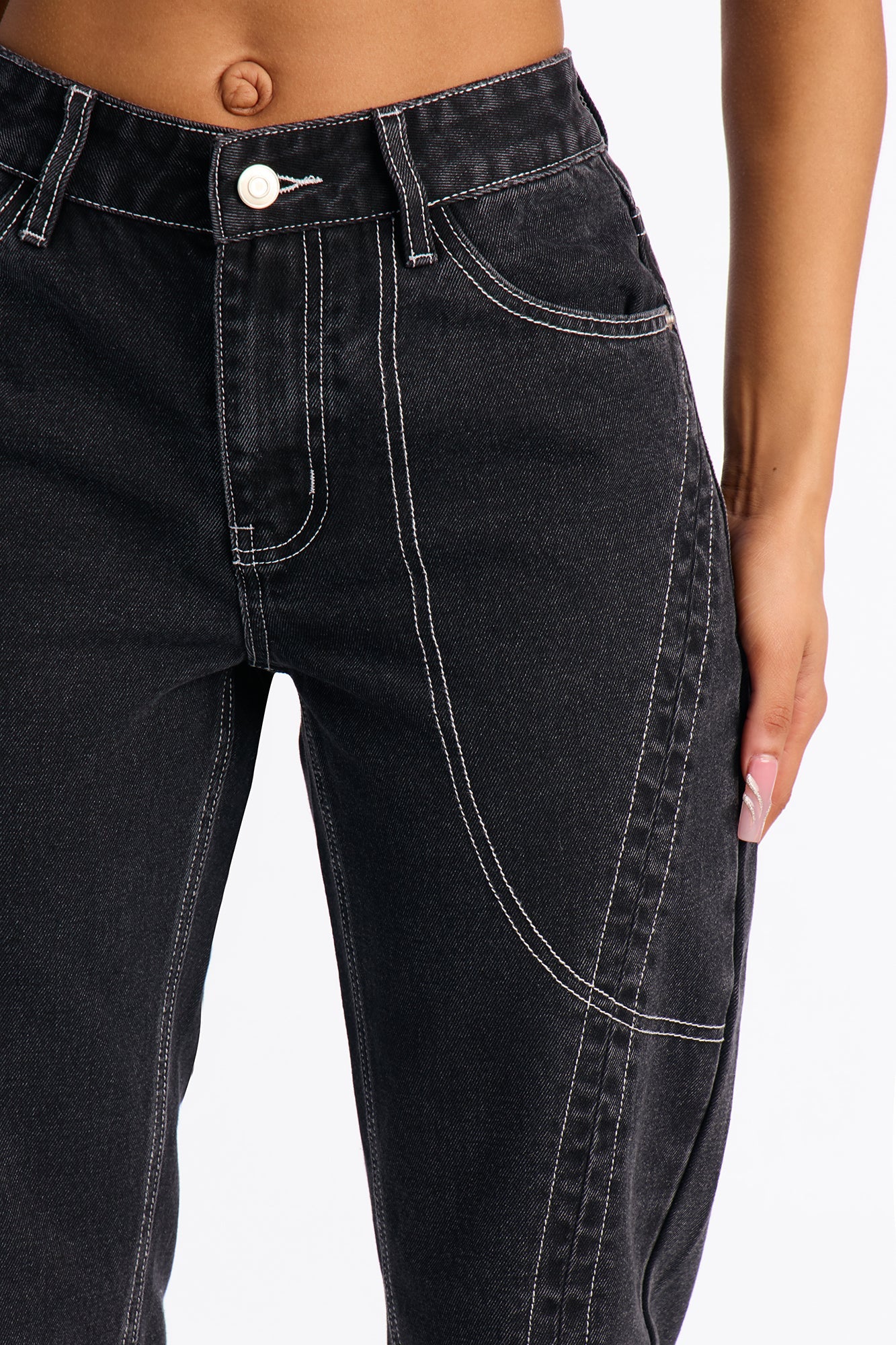 Smash Hit Seaming Straight Leg Jeans - Black Wash