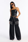 Skirting Around Fringe Wide Leg Jeans - Black