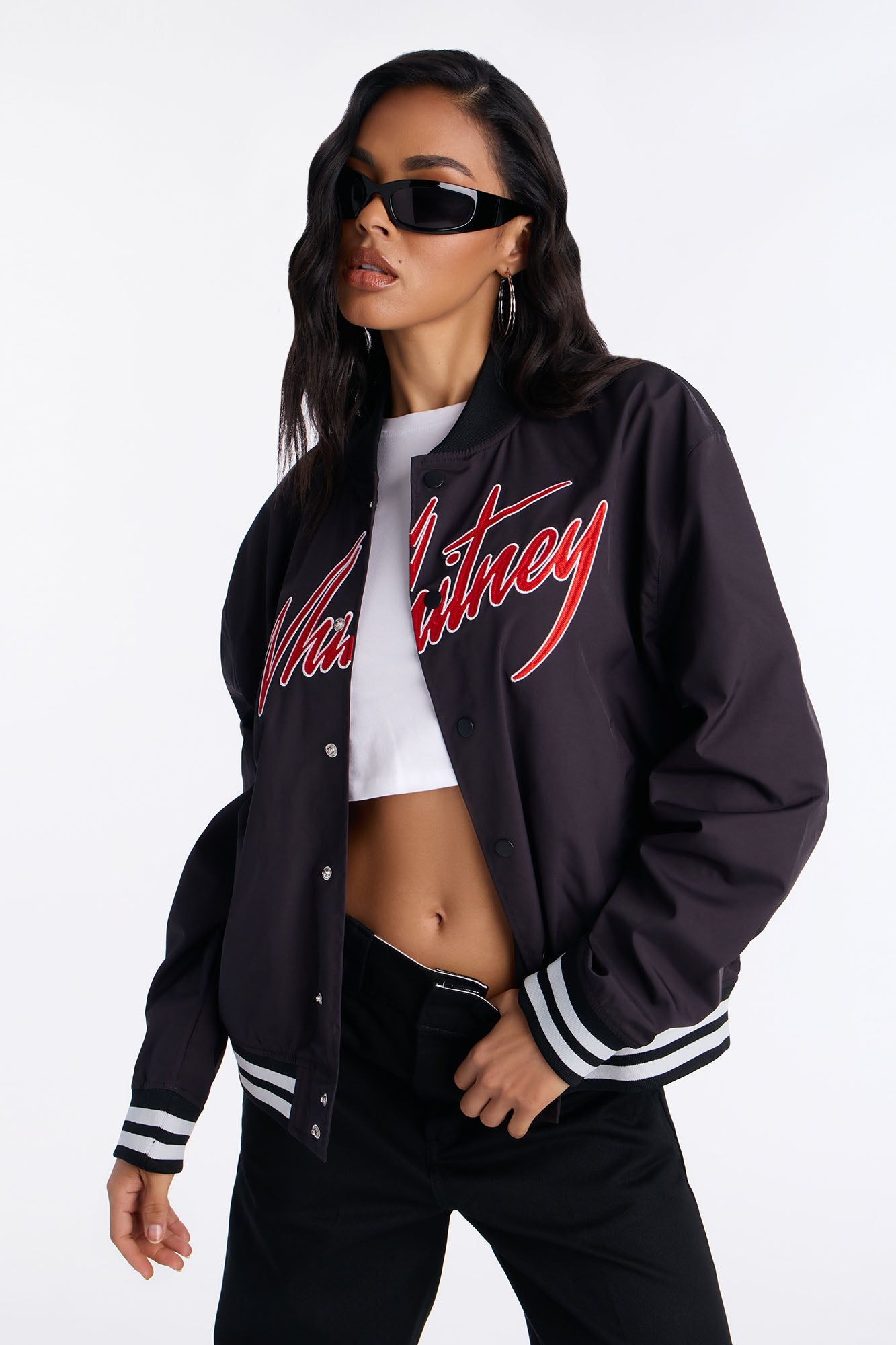 Whitney Houston Smiles Bomber Jacket - Black