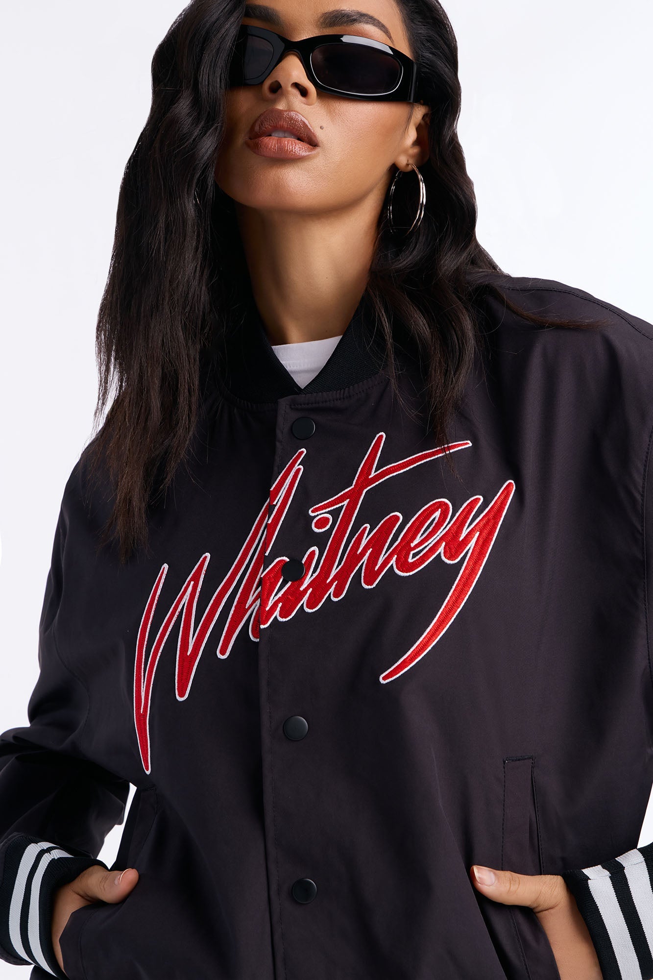 Whitney Houston Smiles Bomber Jacket - Black