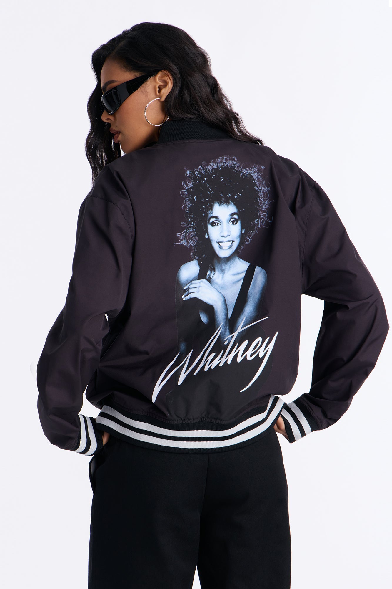 Whitney Houston Smiles Bomber Jacket - Black