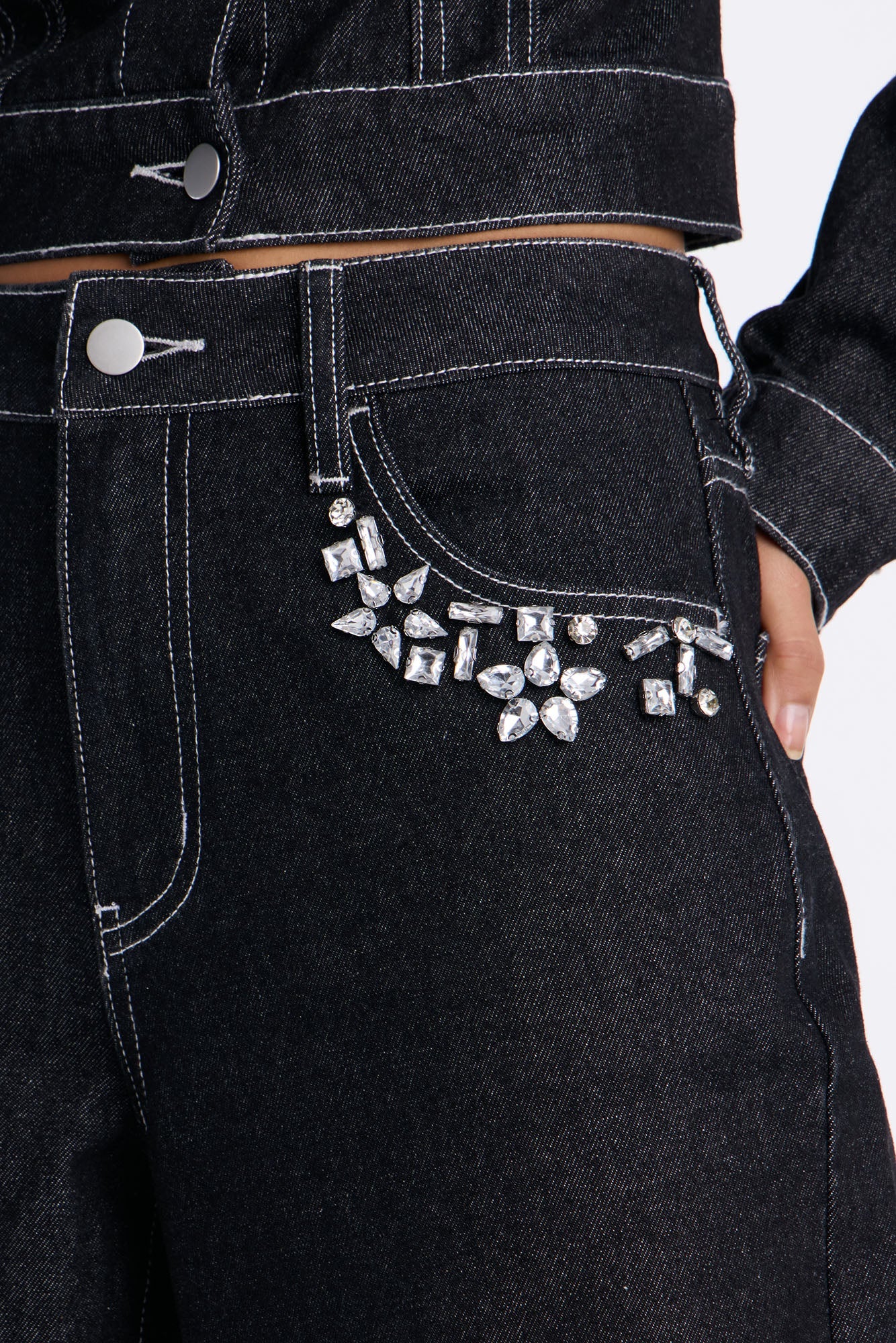 Margaux Fancy Embellished Wide Leg Jeans - Black