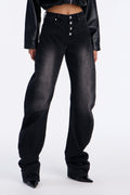 Party On Stacked Straight Leg Jeans - Black Wash