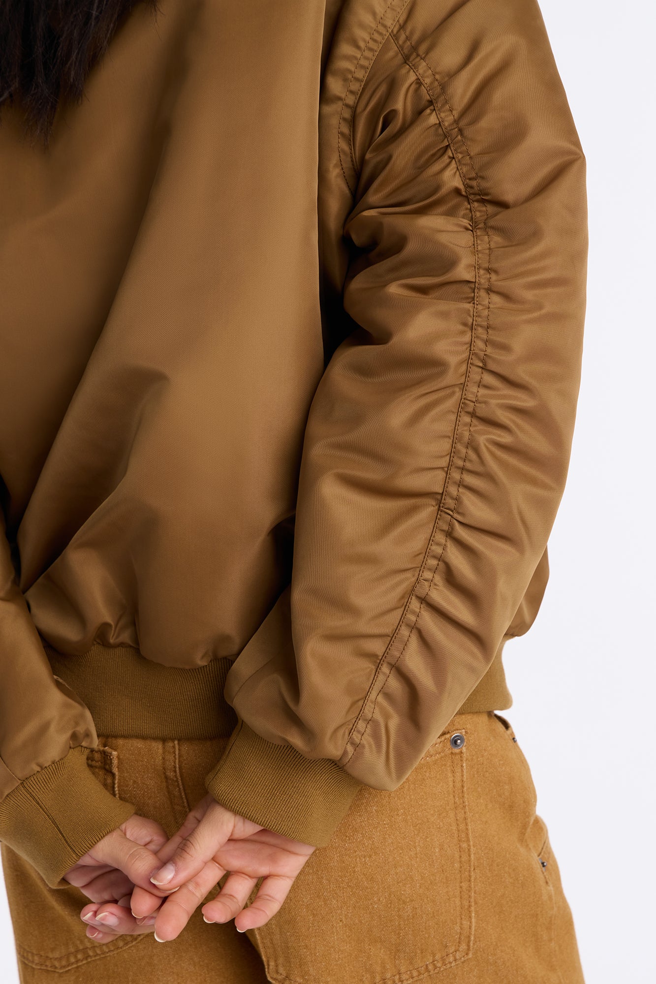 Bet On It Nylon Oversized Bomber Jacket - Olive