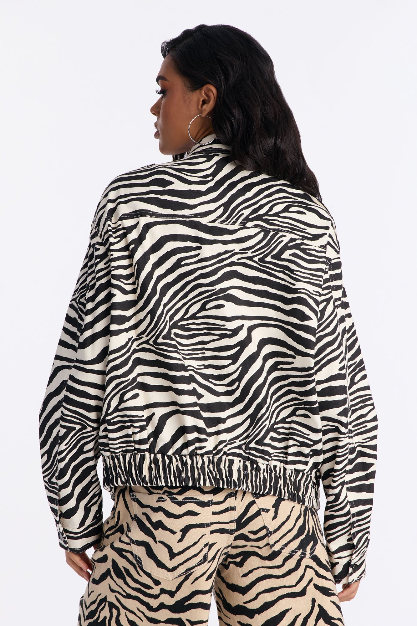 Zane Zebra Oversized Bomber Jacket - Black/White