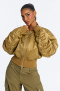 Daily Dose Ruched Bomber Jacket - Gold